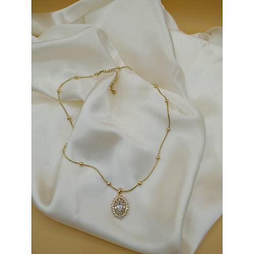 Zirkon Ta� Zarif Model �elik Dorika Zincir Kolye