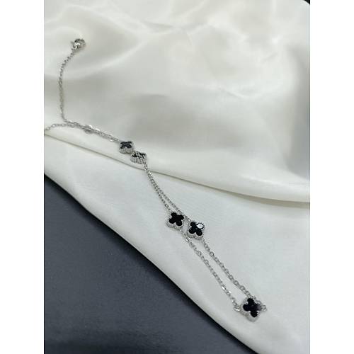 Siyah Van Cleef Yonca Model elik Kolye