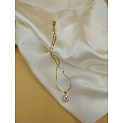 Zirkon Baget Ta�l� �elik �talyan Zincir Kolye