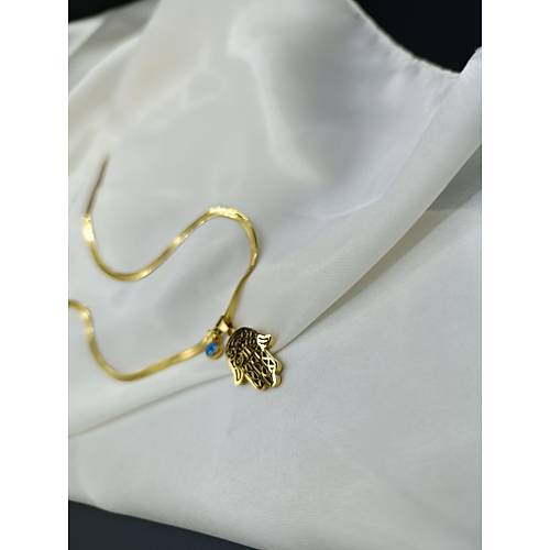 Mavi Boncuklu Fatma Ana Eli talyan Yass elik Kolye