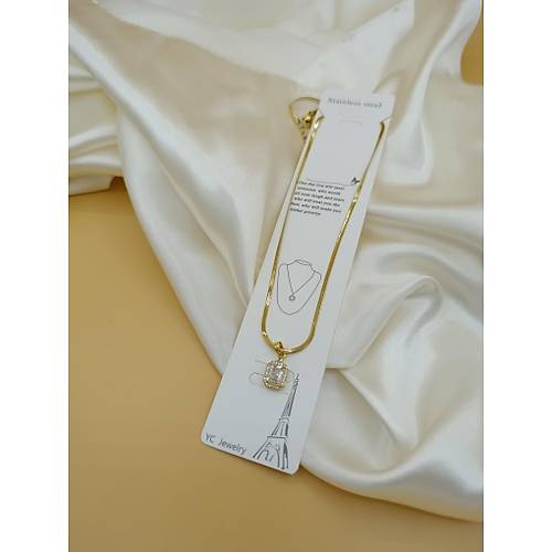 Zirkon Baget Ta�l� �elik �talyan Zincir Kolye