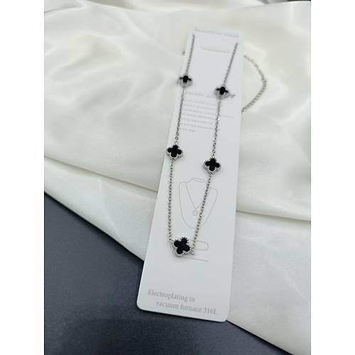 Siyah Van Cleef Yonca Model elik Kolye