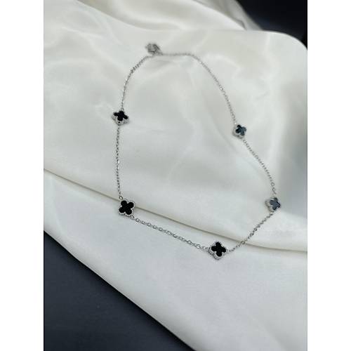 Siyah Van Cleef Yonca Model elik Kolye