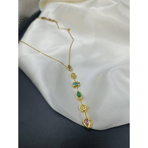 6 Elementli Renkli Zirkon Ta�l� �zel Y Tasar�m �elik Kolye