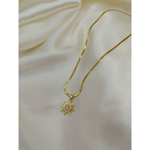 Zirkon Ta�l� G�ne� Fig�rl� �elik �talyan Zincir Kolye