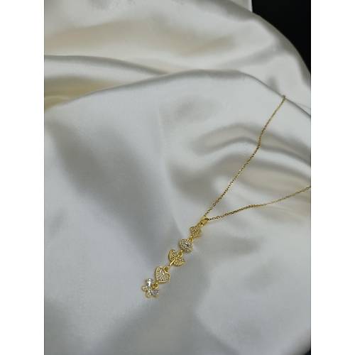 Zirkon Ta�l� Yonca-Kalp-Kelebek-Kanat Y Model �elik Kolye