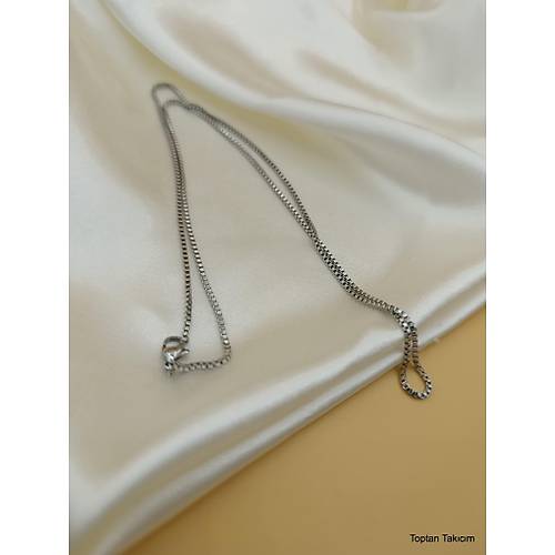 �� ��e Kare Ge�meli �elik Zincir Kolye 60 cm