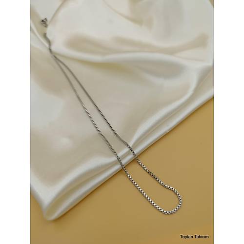 �� ��e Kare Ge�meli �elik Zincir Kolye 60 cm
