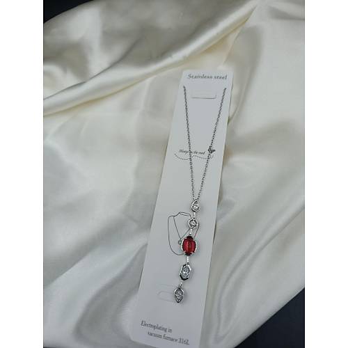 K�rm�z� Olips / Zirkon Ta�l� Y Model �elik Kolye