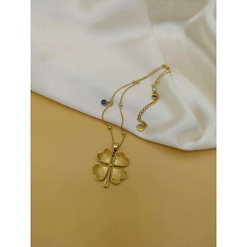 Yonca Firg�rl� Mavi Boncuklu �elik Dorika Zincir Kolye