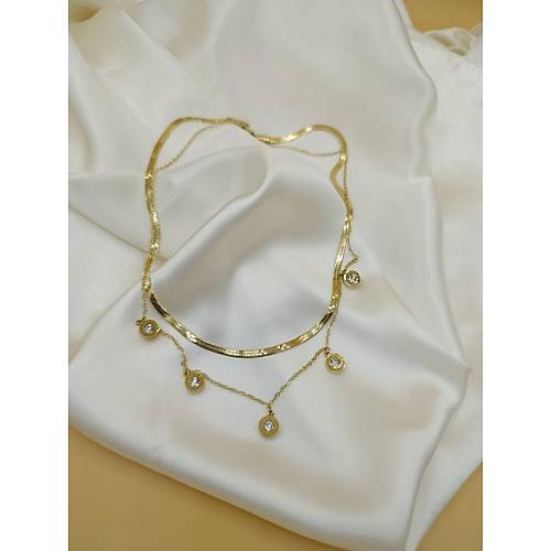 Zirkon Ta�l� �oklu Bvlgari �elik �talyan Zincir Kolye