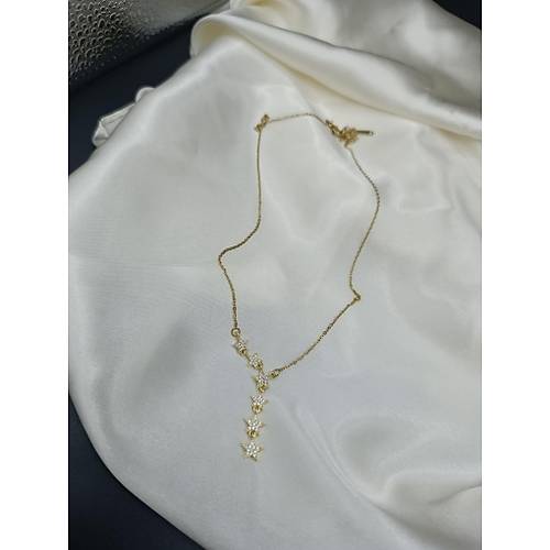 Zirkon Ta�l� Kayan Y�ld�z Modelli Y Tasar�m �elik Kolye