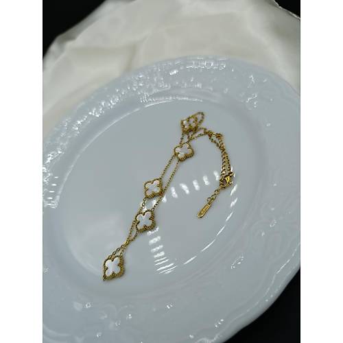 Beyaz Sedef Van Cleef Yonca Model elik Kolye