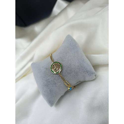 Mavi Boncuklu Ya�am A�ac� Detayl� �elik Zincir Bileklik