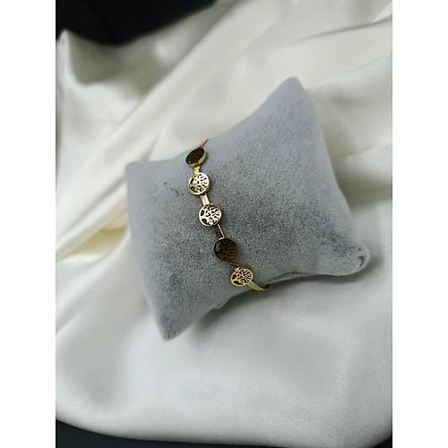 Hayat A�ac� Fig�rl� �elik �talyan Yass� Bileklik