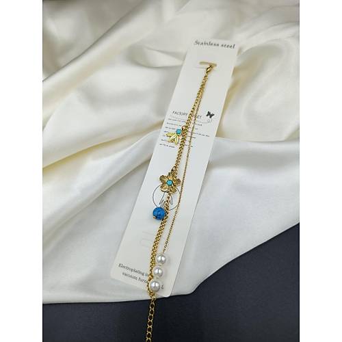 �i�ek ve �nci Detayl� �elik Zincir Bileklik