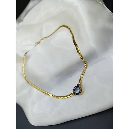 Zirkon Tek Tal Ezme Zincir (Serenay) elik Kolye