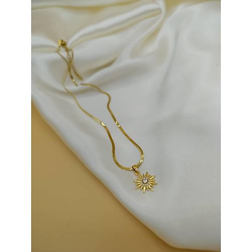 Zirkon Ta�l� G�ne� Fig�rl� �elik �talyan Zincir Kolye