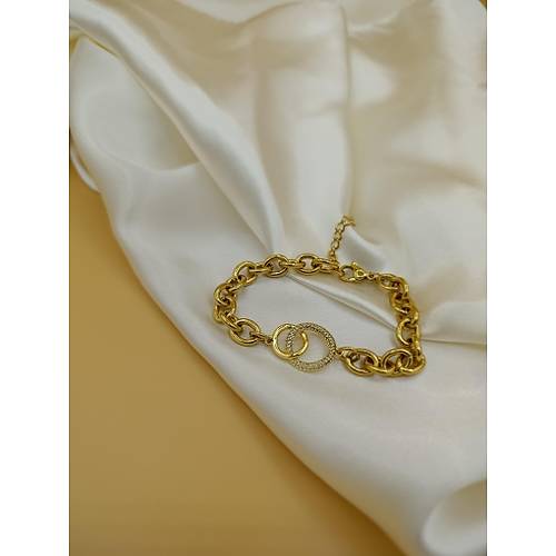 Zirkon Ta�l� �� ��e Halka �elik Zincir Bileklik