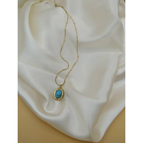 Turkuaz Firuze Ta� �elik Top�uk Zincirli Kolye