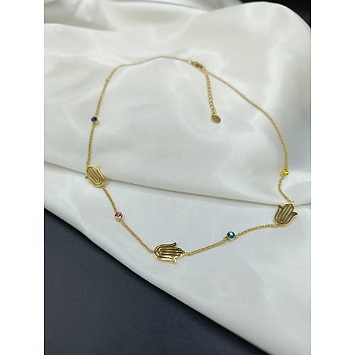 Renkli Zirkon Tal Fatma Ana Eli  elik Kolye