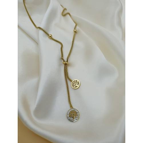 Zirkon Ta�l� Hayat A�ac� Model �elik Dorika Zincir Kolye