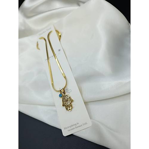 Mavi Boncuklu Fatma Ana Eli talyan Yass elik Kolye