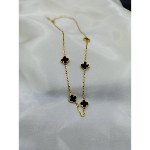 Siyah Van Cleef Yonca Model elik Kolye