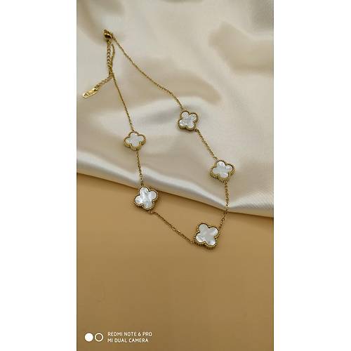 Beyaz Sedef Van Cleef Yonca Model elik Kolye