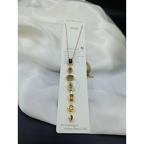 7 Elementli Renkli Zirkon Tal zel Y Tasarm elik Kolye