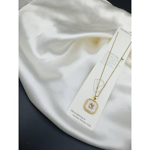 Zirkon Ta�l� Sedef �zeri Tek Ta� �elik Zincir Kolye