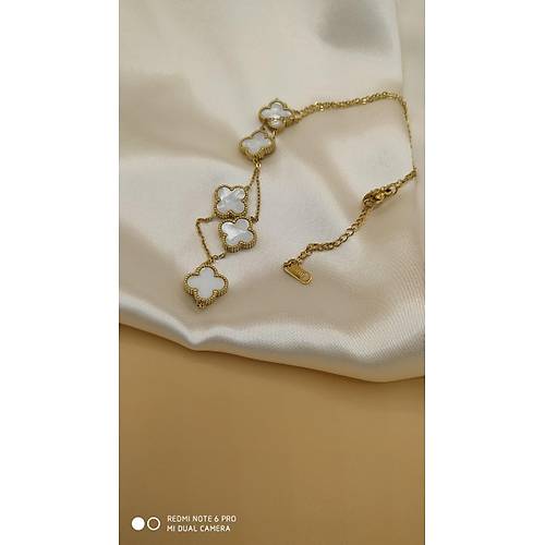 Beyaz Sedef Van Cleef Yonca Model elik Kolye