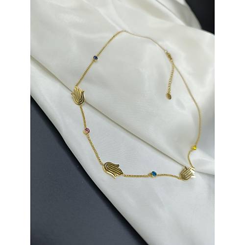 Renkli Zirkon Tal Fatma Ana Eli  elik Kolye