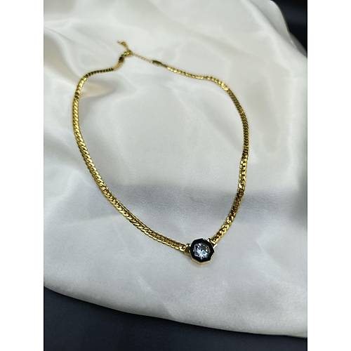 Zirkon Tek Tal Ezme Zincir (Serenay) elik Kolye