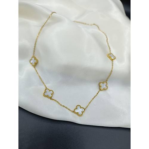 Beyaz Sedef Van Cleef Yonca Model elik Kolye