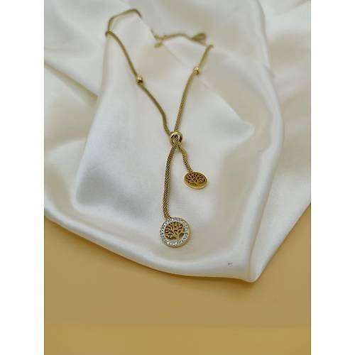 Zirkon Ta�l� Hayat A�ac� Model �elik Dorika Zincir Kolye