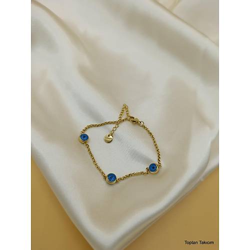 Mavi Boncuklu �elik Zincir Bileklik