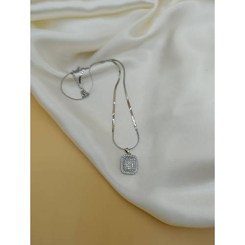 Zirkon Baget Ta�l� �elik �talyan Zincir Kolye