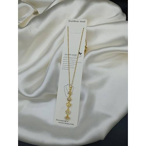 Zirkon Ta�l� Yonca-Kalp-Kelebek-Kanat Y Model �elik Kolye