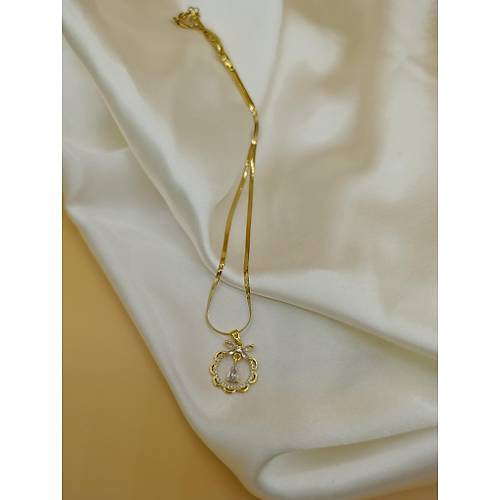 Zirkon Ta�l� Damla Kelebek Model �elik �talyan Yass� Kolye