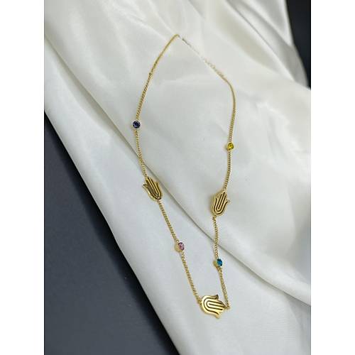 Renkli Zirkon Tal Fatma Ana Eli  elik Kolye