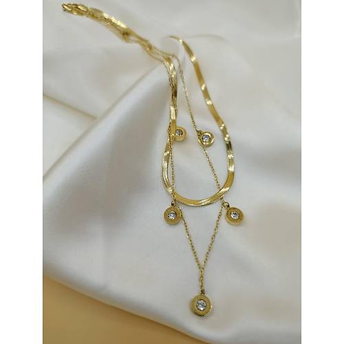 Zirkon Ta�l� �oklu Bvlgari �elik �talyan Zincir Kolye