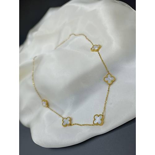 Beyaz Sedef Van Cleef Yonca Model elik Kolye
