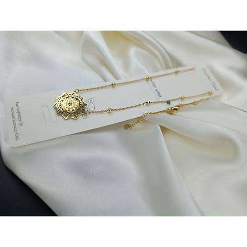 Zirkon Ta�l� G�ne� Model Dorika Top�uklu �elik Zincir Kolye