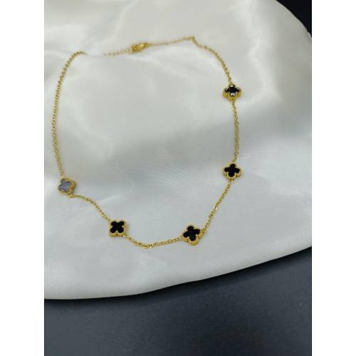 Siyah Van Cleef Yonca Model elik Kolye