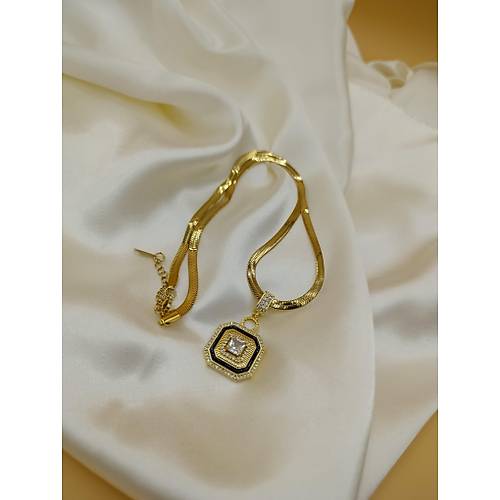 Zirkon Baget Ta�l� L�ks Tasar�m �elik �talyan Zincir Kolye