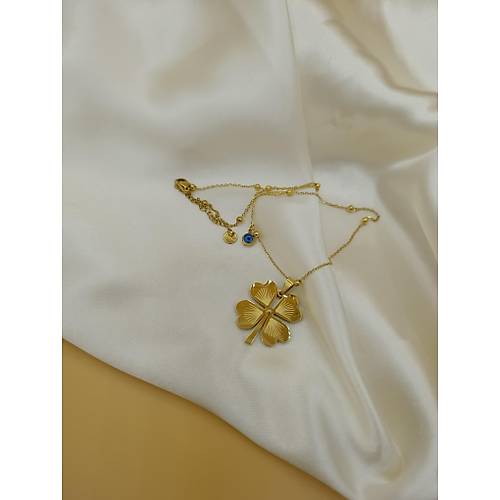 Yonca Firg�rl� Mavi Boncuklu �elik Dorika Zincir Kolye