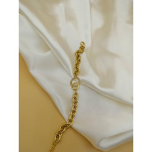 Zirkon Ta�l� �� ��e Halka �elik Zincir Bileklik