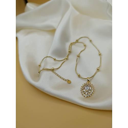 Zirkon Ta� Zarif Model �elik Dorika Zincir Kolye