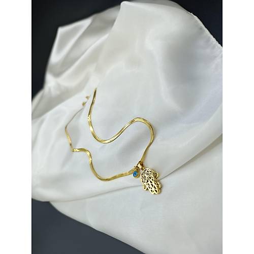 Mavi Boncuklu Fatma Ana Eli talyan Yass elik Kolye